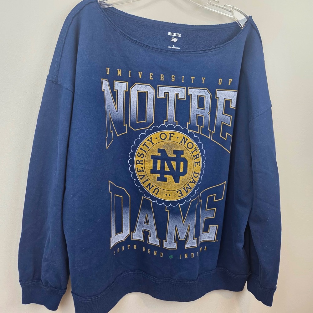 Hollister Oversized Notre Dame University Sweatshirt Off The Shoulder Womens L - Picture 3 of 11